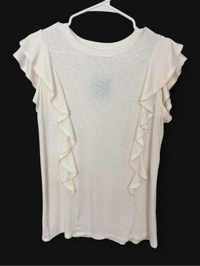 NWT Hayden Cream Ruffle Sleeve Feminine Romantic Soft Knit Ribbed Blouse Small